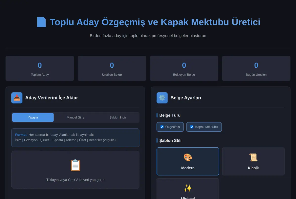 Toplu Aday Özgeçmiş ve Kapak Mektubu Üretici ekran görüntüsü 2