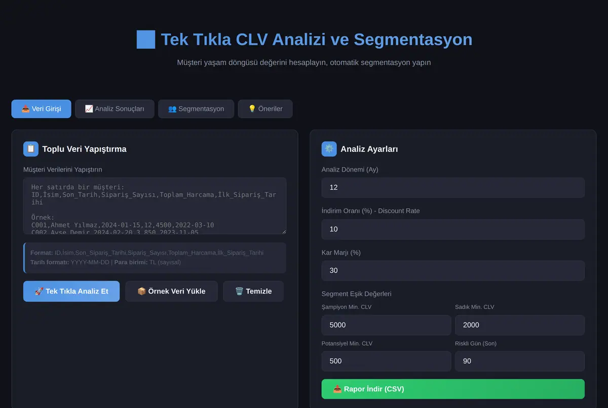 Tek Tıkla CLV Analizi ve Segmentasyon ekran görüntüsü 2