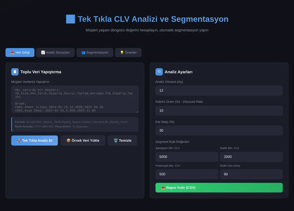 Tek Tıkla CLV Analizi ve Segmentasyon ekran görüntüsü 3