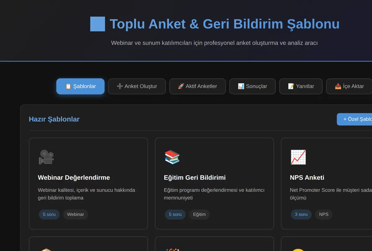 Toplu Anket & Geri Bildirim Şablonu ekran görüntüsü