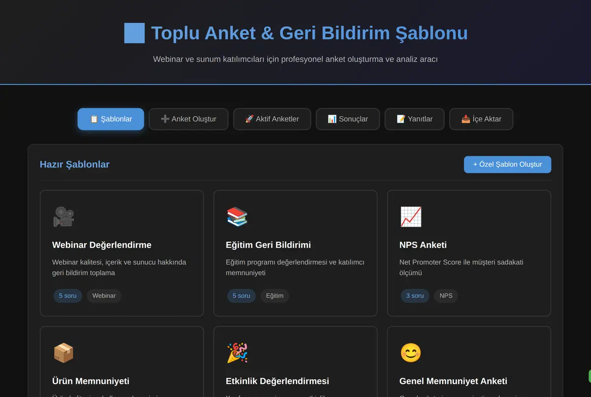 Toplu Anket & Geri Bildirim Şablonu ekran görüntüsü 2