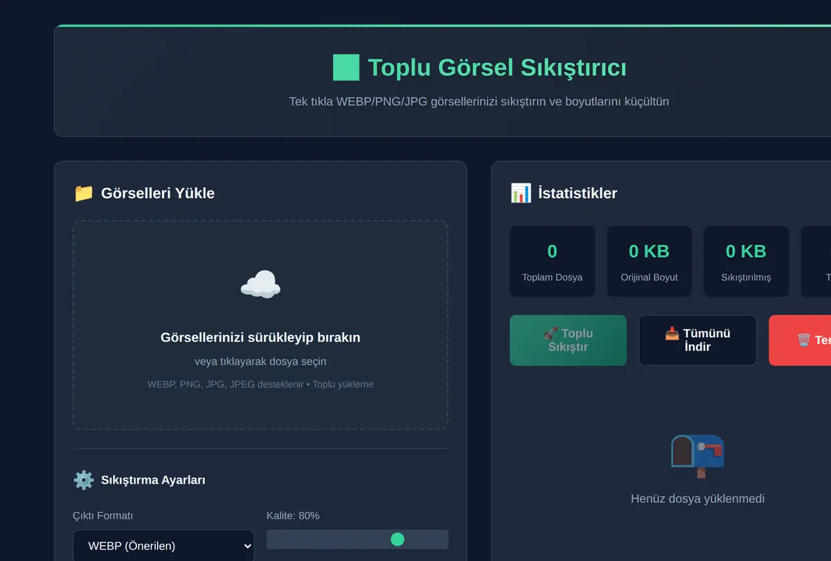 Toplu Görsel Sıkıştırıcı - Tek Tıkla WEBP/PNG ekran görüntüsü