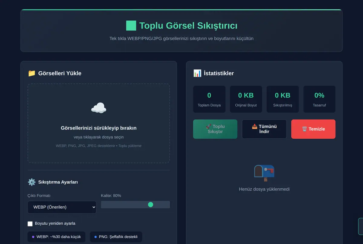 Toplu Görsel Sıkıştırıcı - Tek Tıkla WEBP/PNG ekran görüntüsü 2