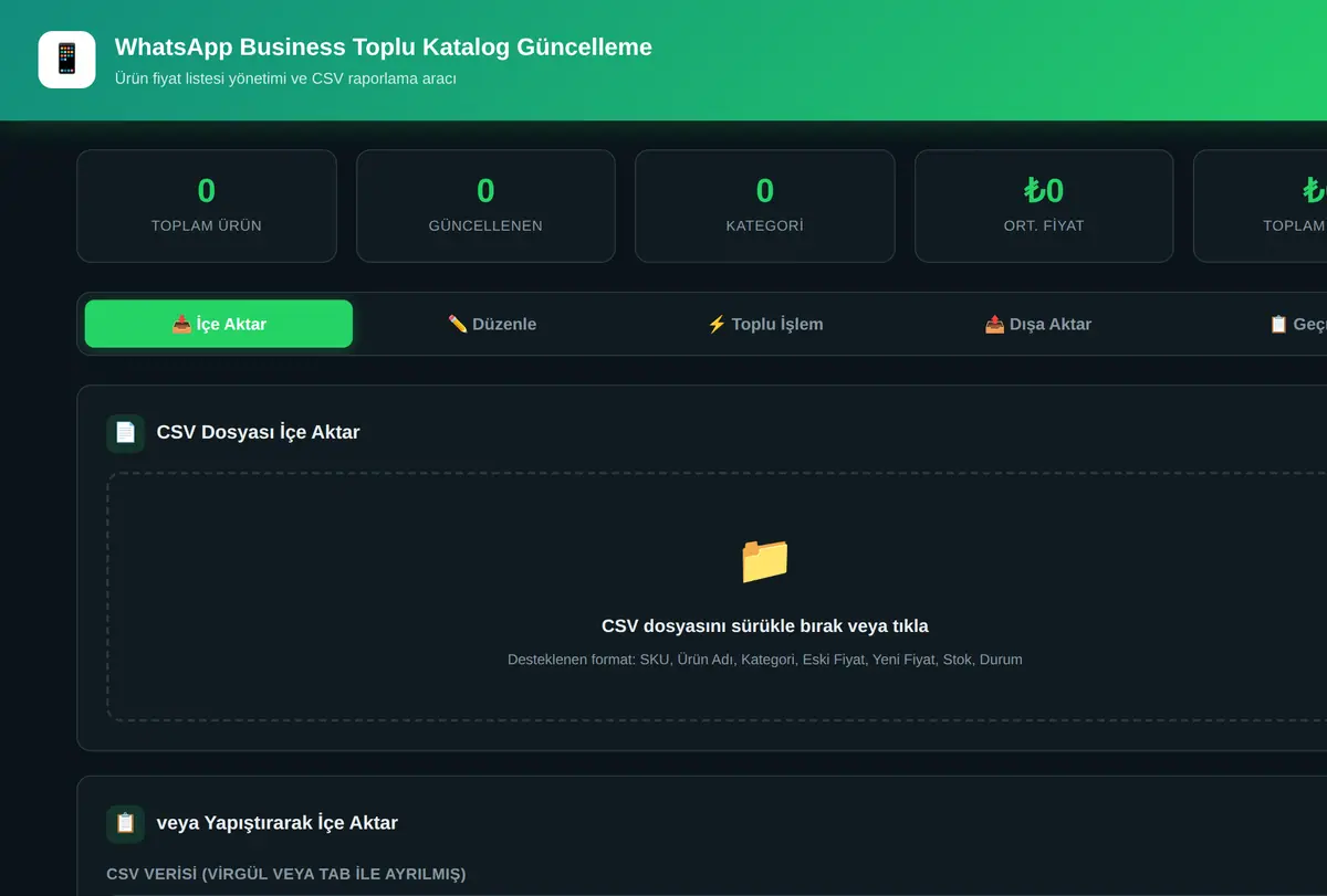 WhatsApp Business Toplu Katalog Güncelleme Aracı ekran görüntüsü
