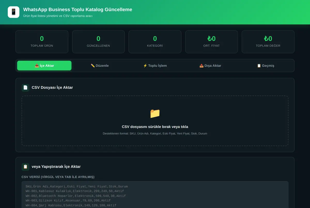WhatsApp Business Toplu Katalog Güncelleme Aracı ekran görüntüsü 2