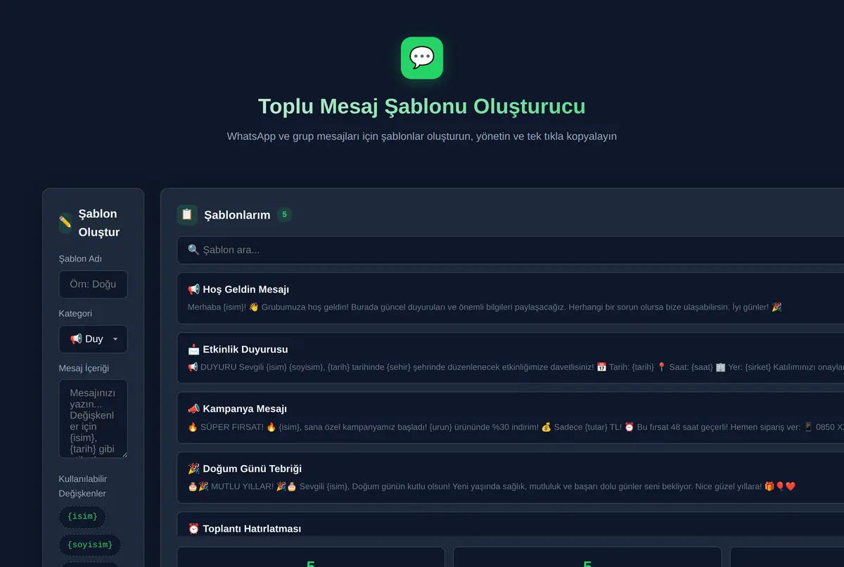 Toplu Mesaj Şablonu Oluşturucu ekran görüntüsü 2
