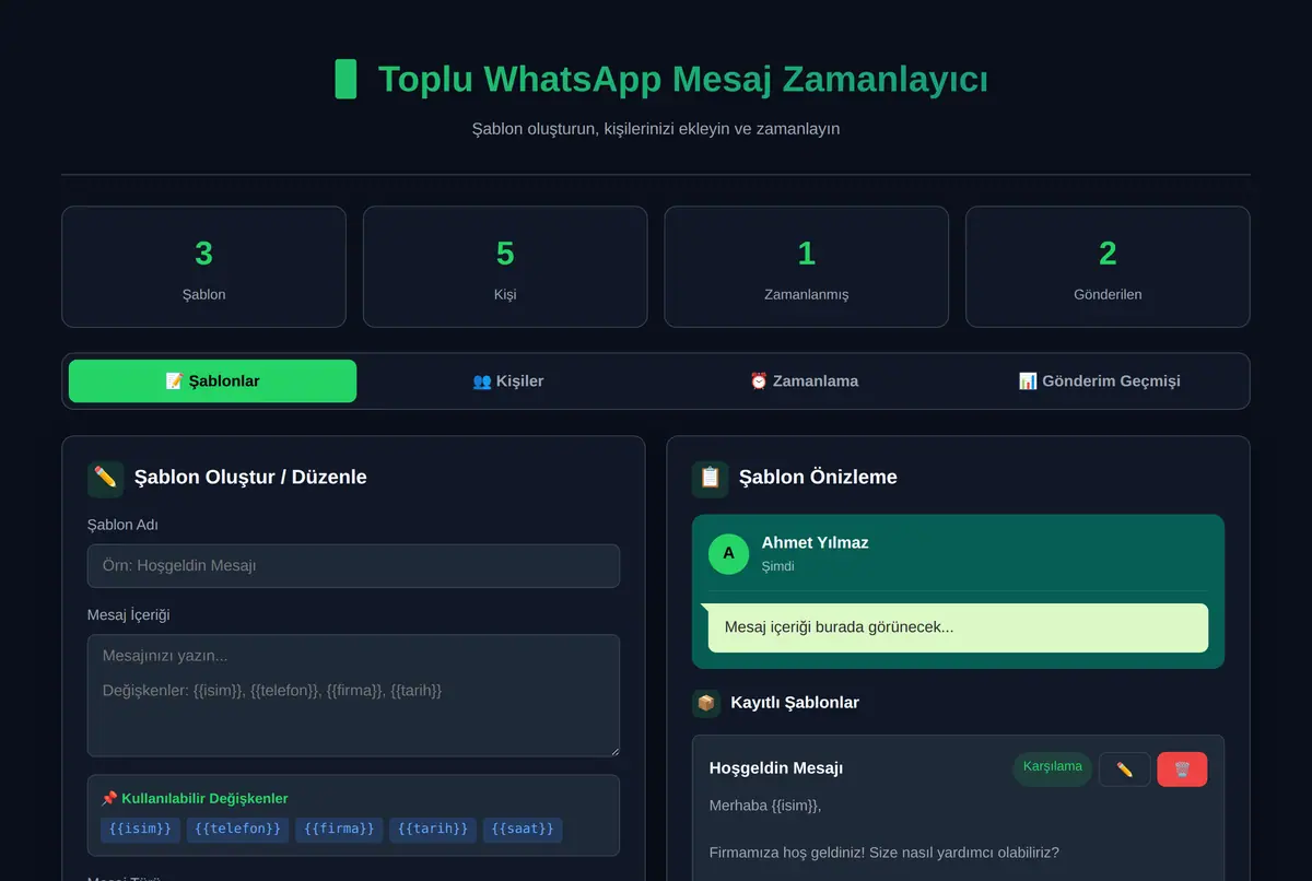 Toplu WhatsApp Mesaj Zamanlayıcı ve Şablon Aracı ekran görüntüsü 2