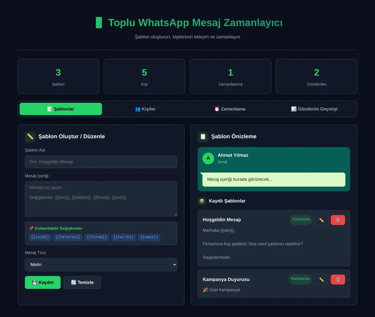Toplu WhatsApp Mesaj Zamanlayıcı ve Şablon Aracı ekran görüntüsü 3