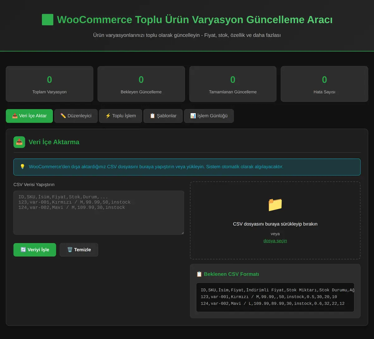 WooCommerce Toplu Ürün Varyasyon Güncelleme Aracı ekran görüntüsü 3