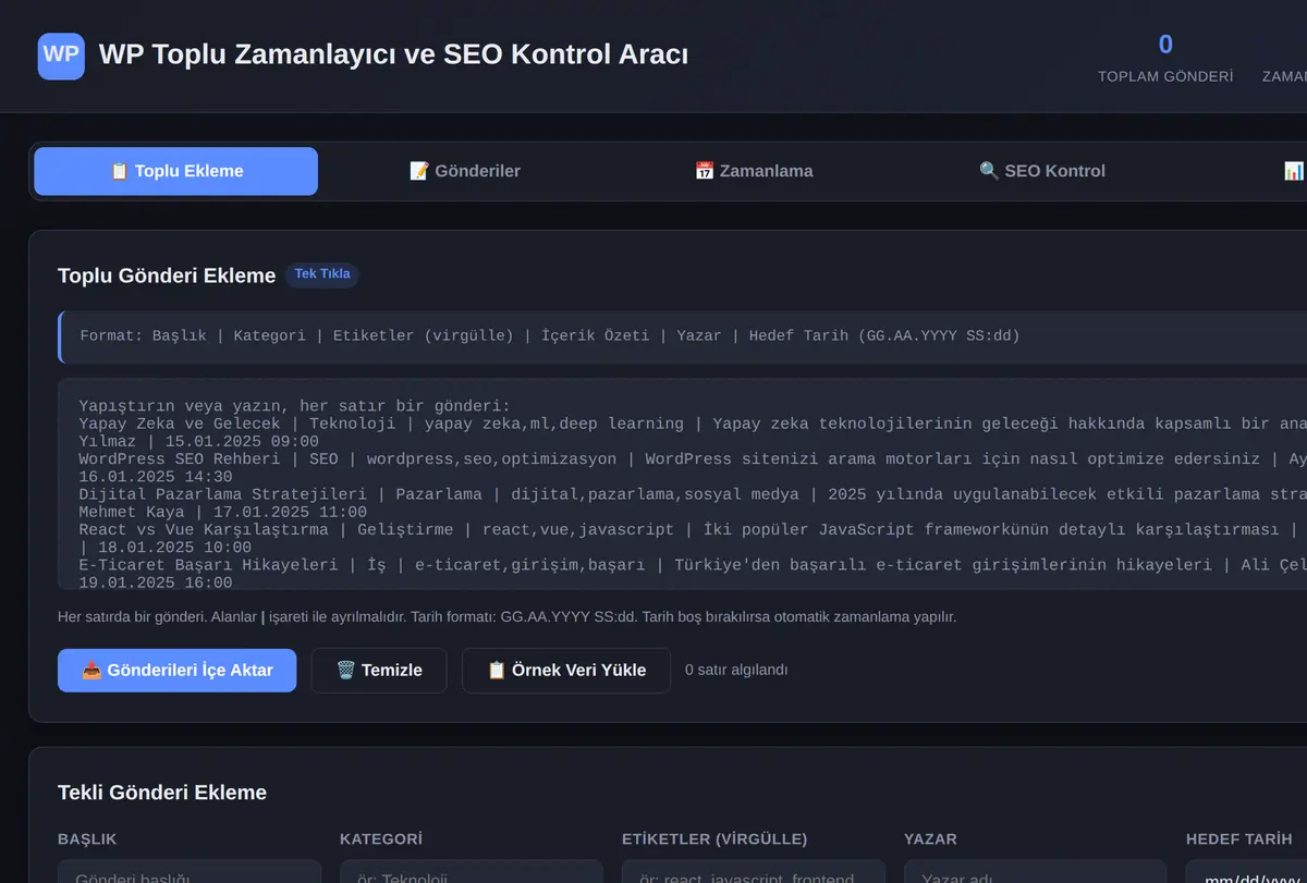 WP Toplu Zamanlayıcı ve SEO Kontrol Aracı ekran görüntüsü