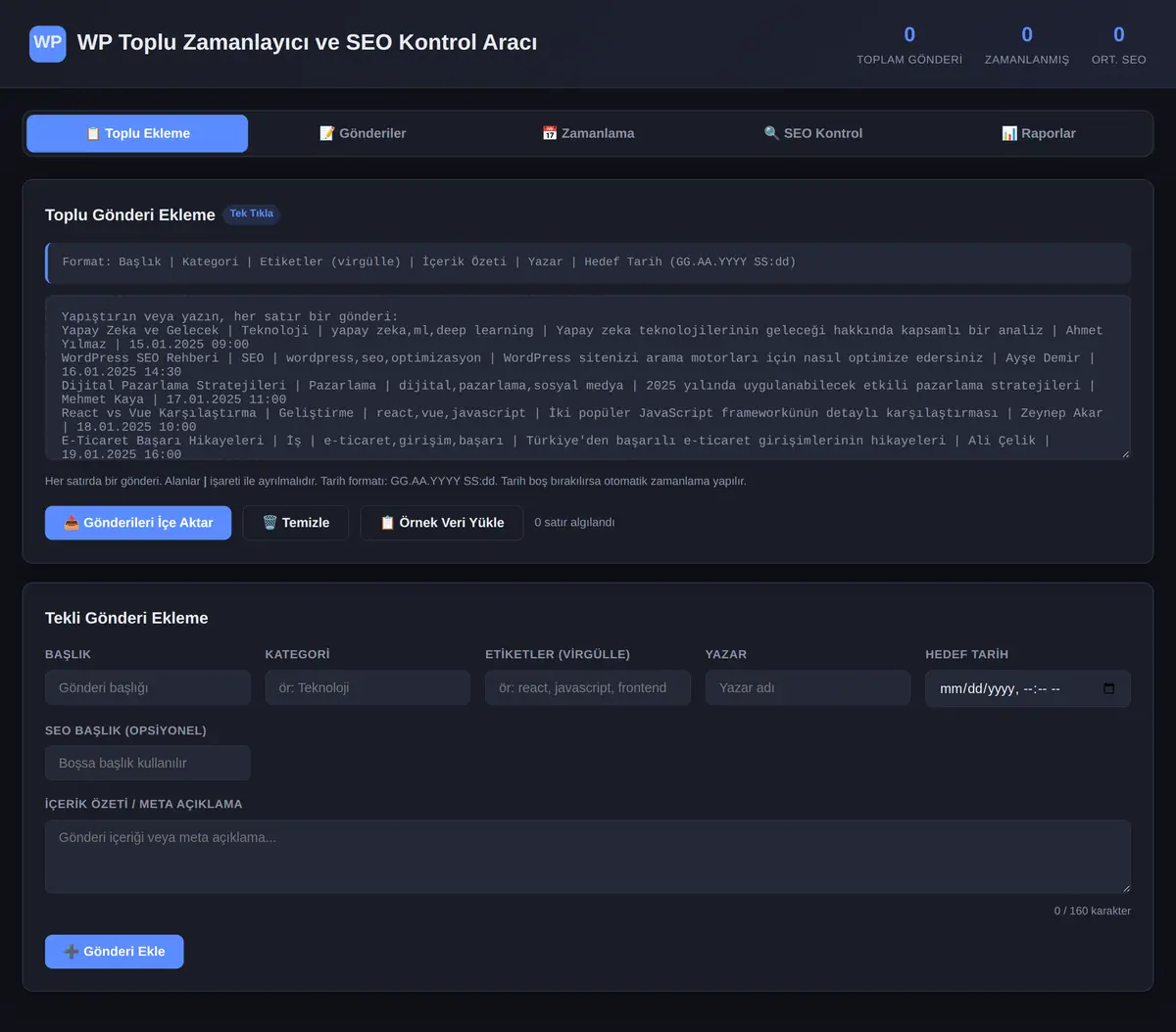 WP Toplu Zamanlayıcı ve SEO Kontrol Aracı ekran görüntüsü 3