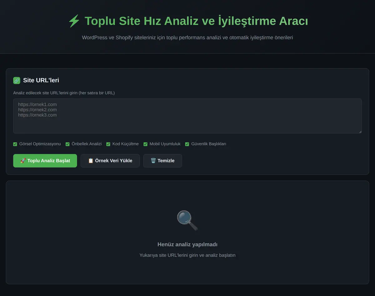 Toplu Site Hız Analiz ve İyileştirme Aracı ekran görüntüsü 3