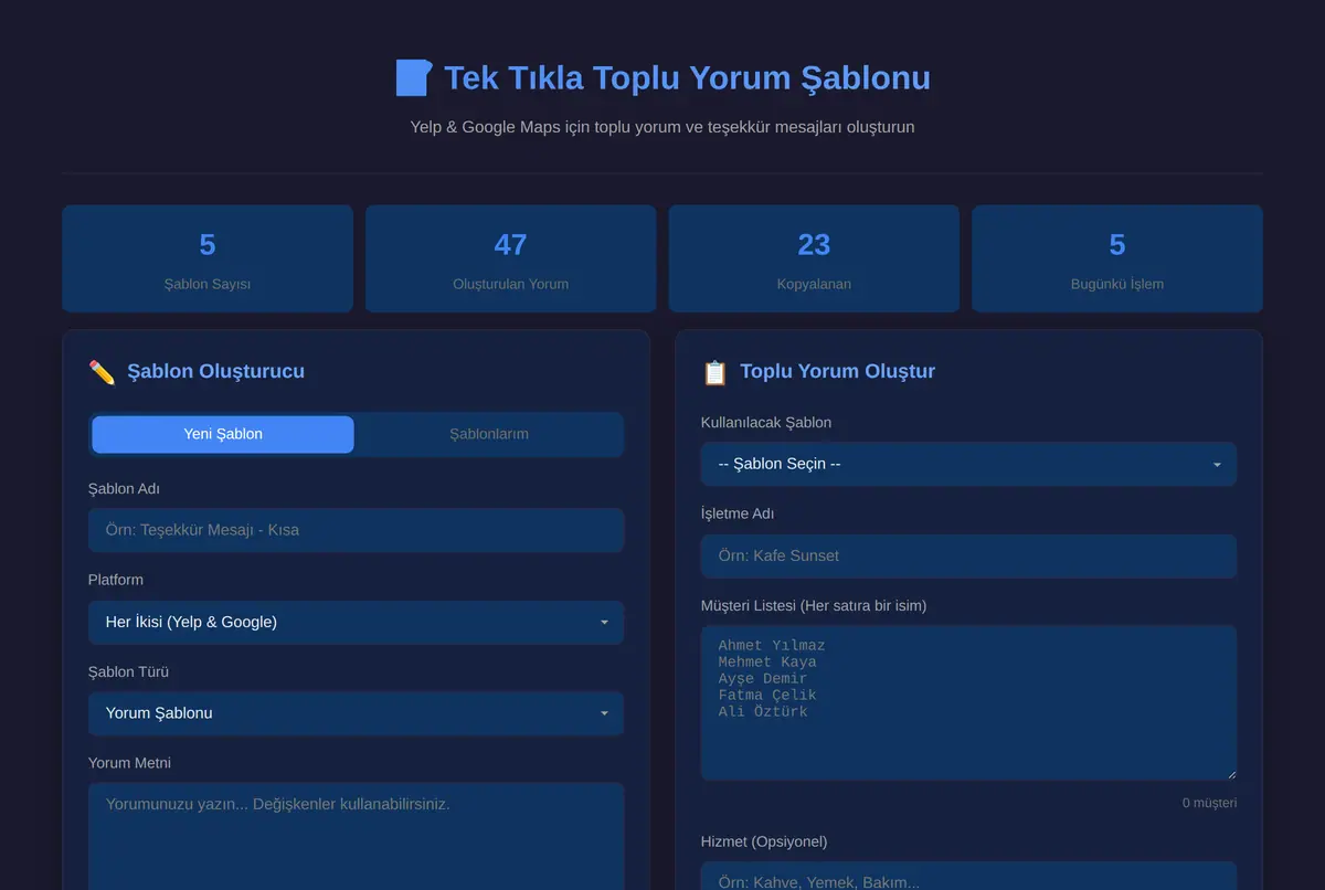 Tek Tıkla Toplu Yelp/Google Maps Yorum Şablonu ekran görüntüsü 2