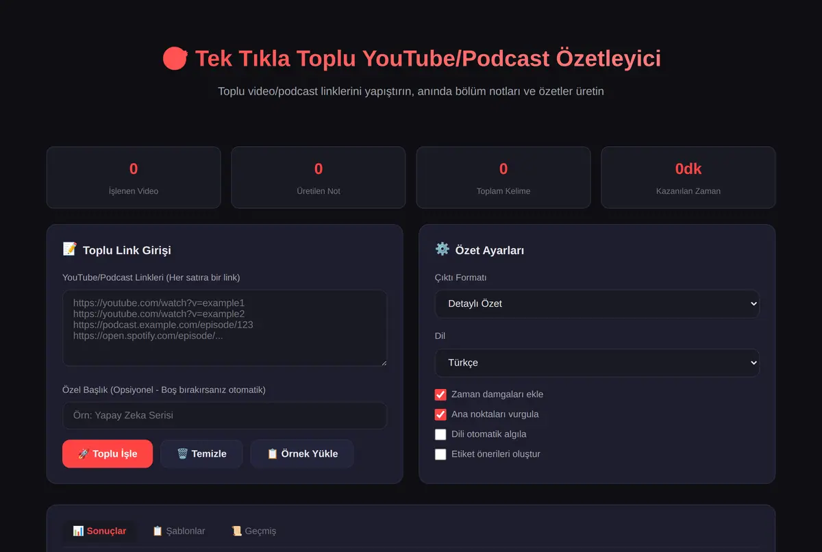 Toplu YouTube/Podcast Özetleyici ekran görüntüsü 2