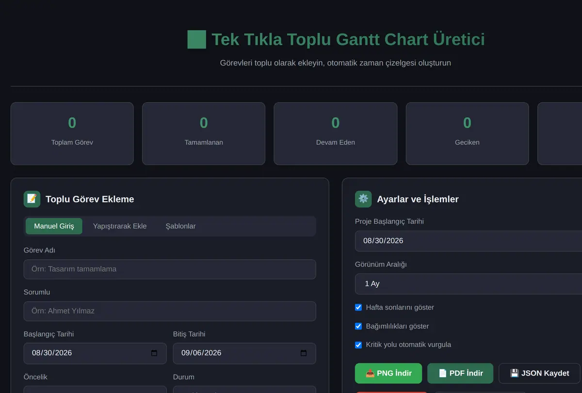 Tek Tıkla Toplu Gantt Chart Üretici ve Görev Atama ekran görüntüsü