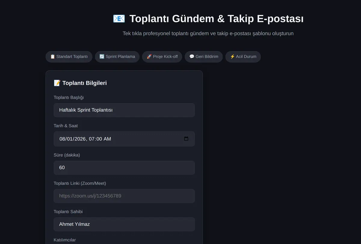 Toplantı Gündem & Takip E-posta Şablonu ekran görüntüsü