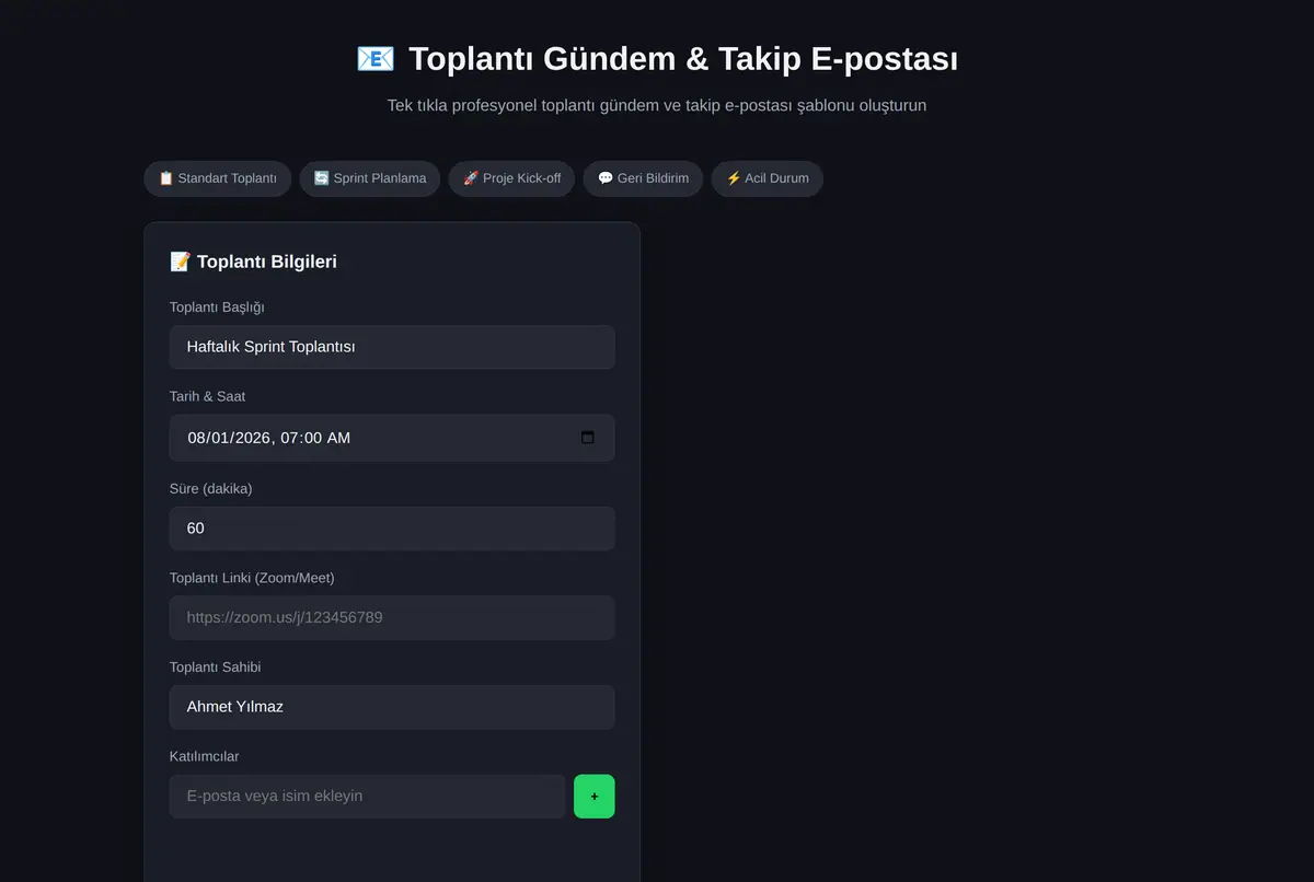 Toplantı Gündem & Takip E-posta Şablonu ekran görüntüsü 2