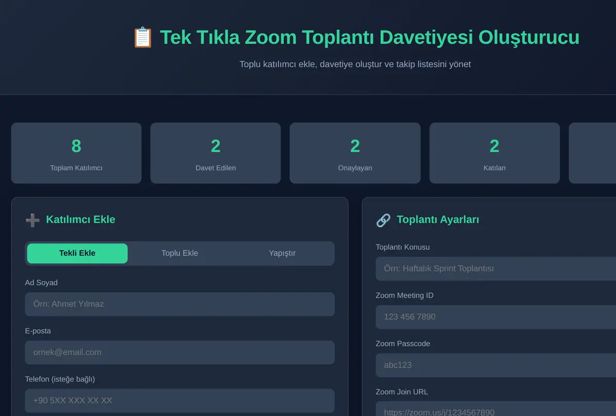 Toplantı Davetiyesi Oluşturucu ekran görüntüsü