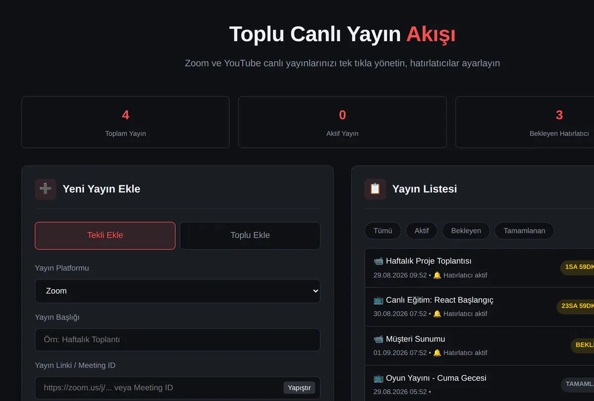 Toplu Canlı Yayın Akışı & Hatırlatıcı ekran görüntüsü