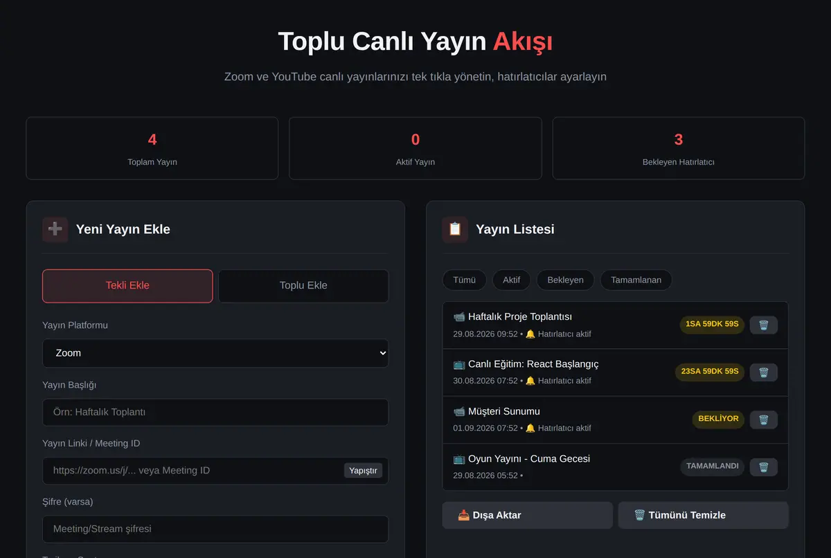 Toplu Canlı Yayın Akışı & Hatırlatıcı ekran görüntüsü 2