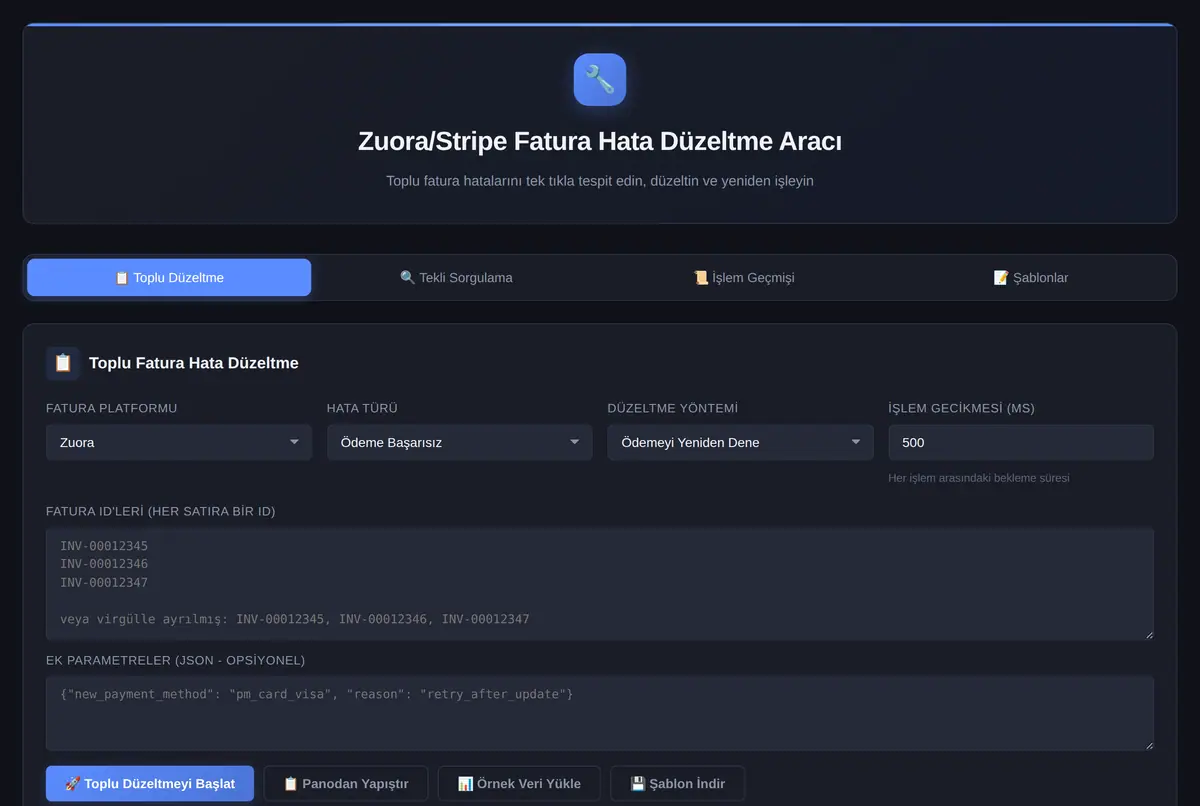 Zuora/Stripe Fatura Hata Düzeltme Aracı ekran görüntüsü 2