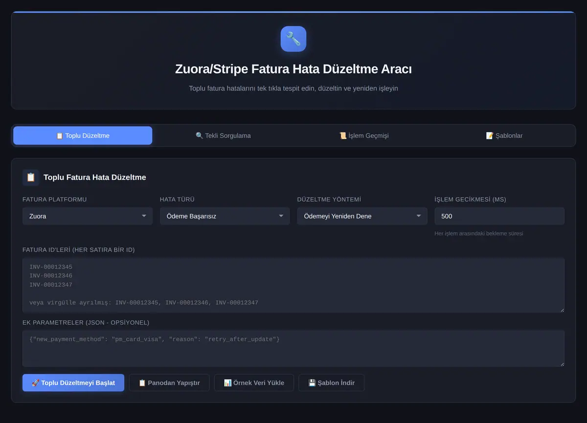 Zuora/Stripe Fatura Hata Düzeltme Aracı ekran görüntüsü 3