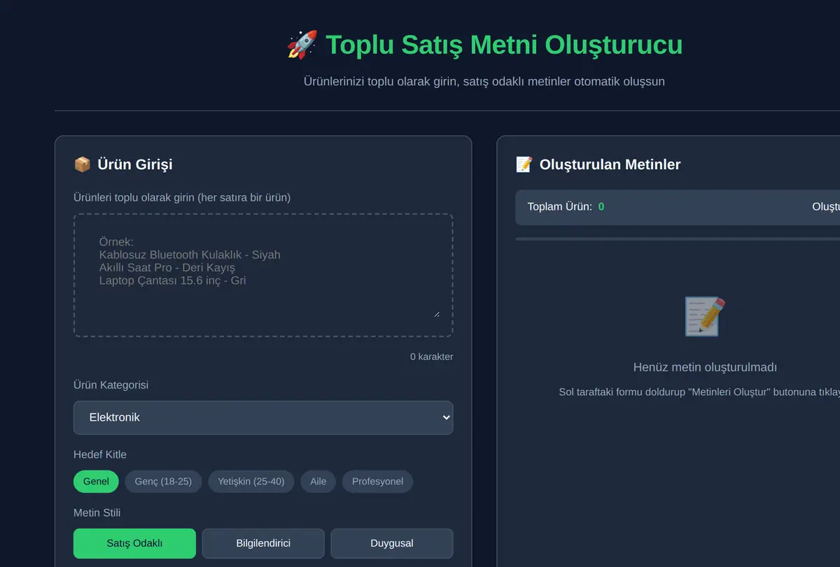 Toplu Satış Metni Oluşturucu ekran görüntüsü