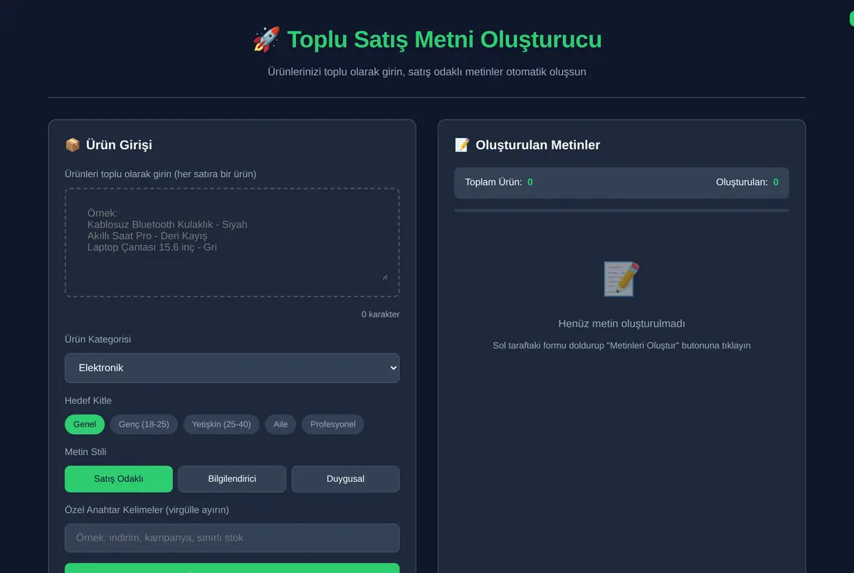 Toplu Satış Metni Oluşturucu ekran görüntüsü 2