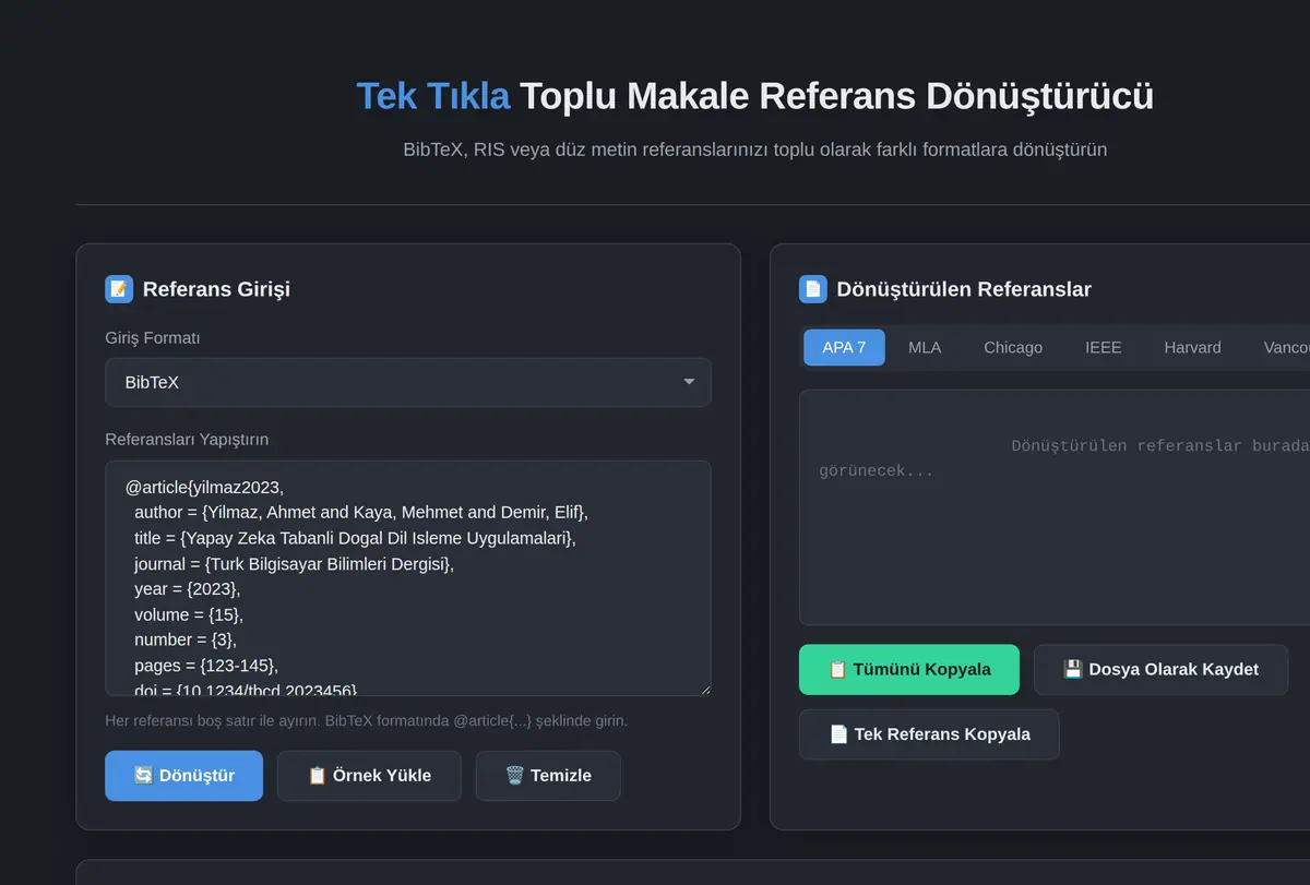 Tek Tıkla Toplu Makale Referans Dönüştürücü ekran görüntüsü