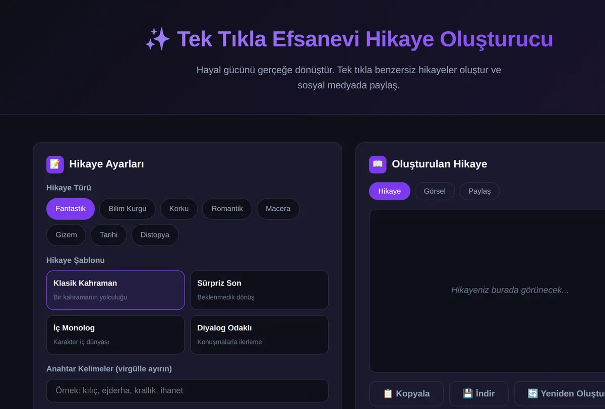 Tek Tıkla Efsanevi Hikaye Oluşturucu ekran görüntüsü