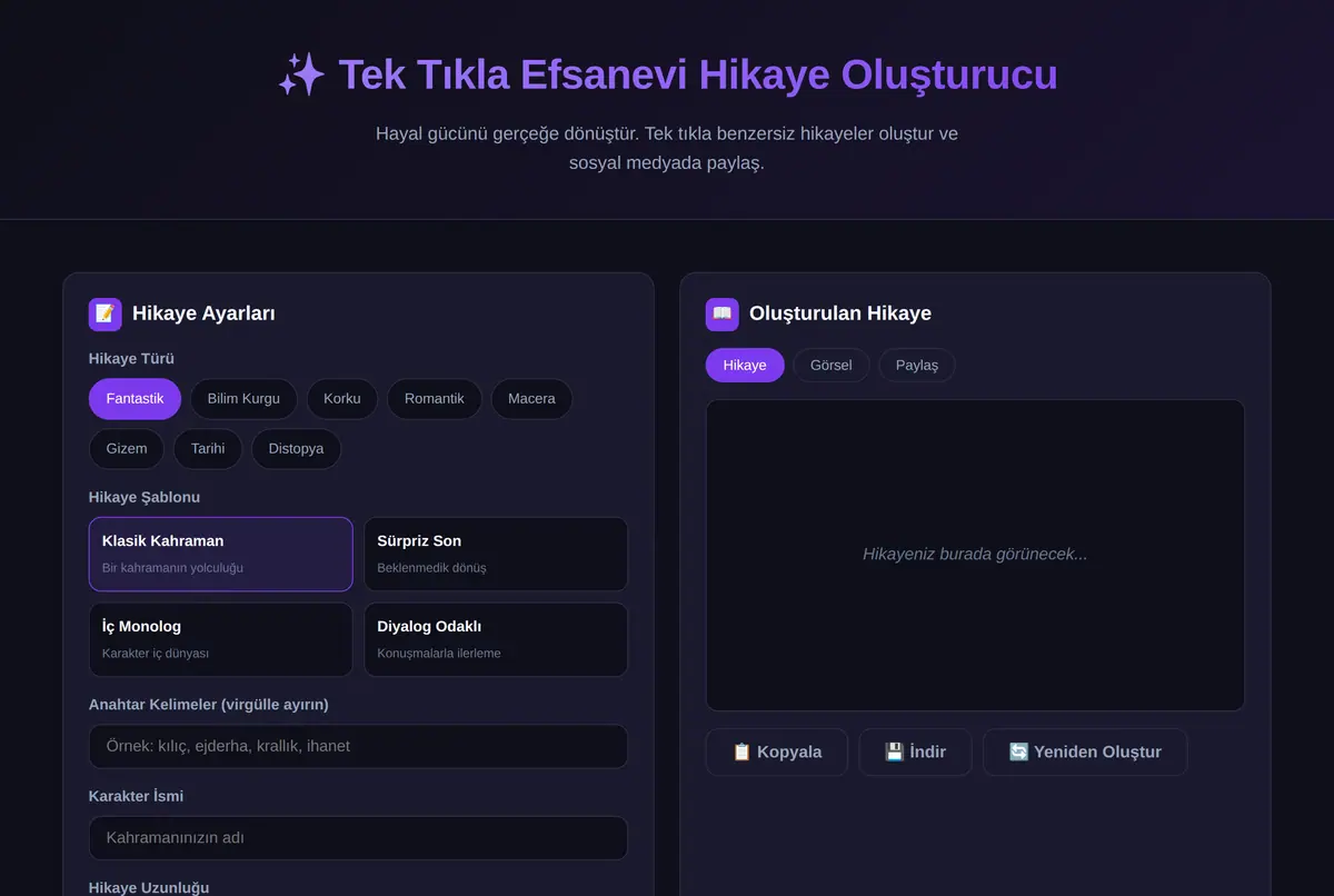 Tek Tıkla Efsanevi Hikaye Oluşturucu ekran görüntüsü 2