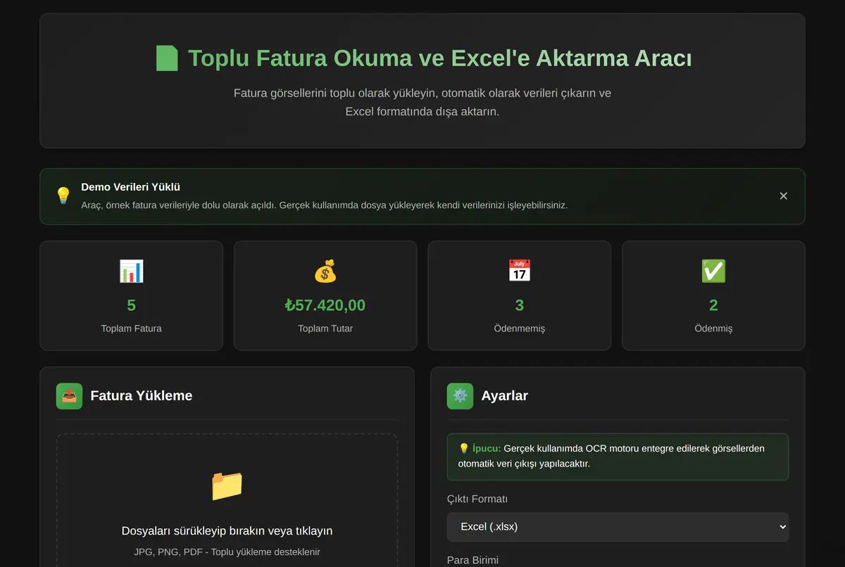 Toplu Fatura Okuma ve Excel'e Aktarma Aracı ekran görüntüsü 2