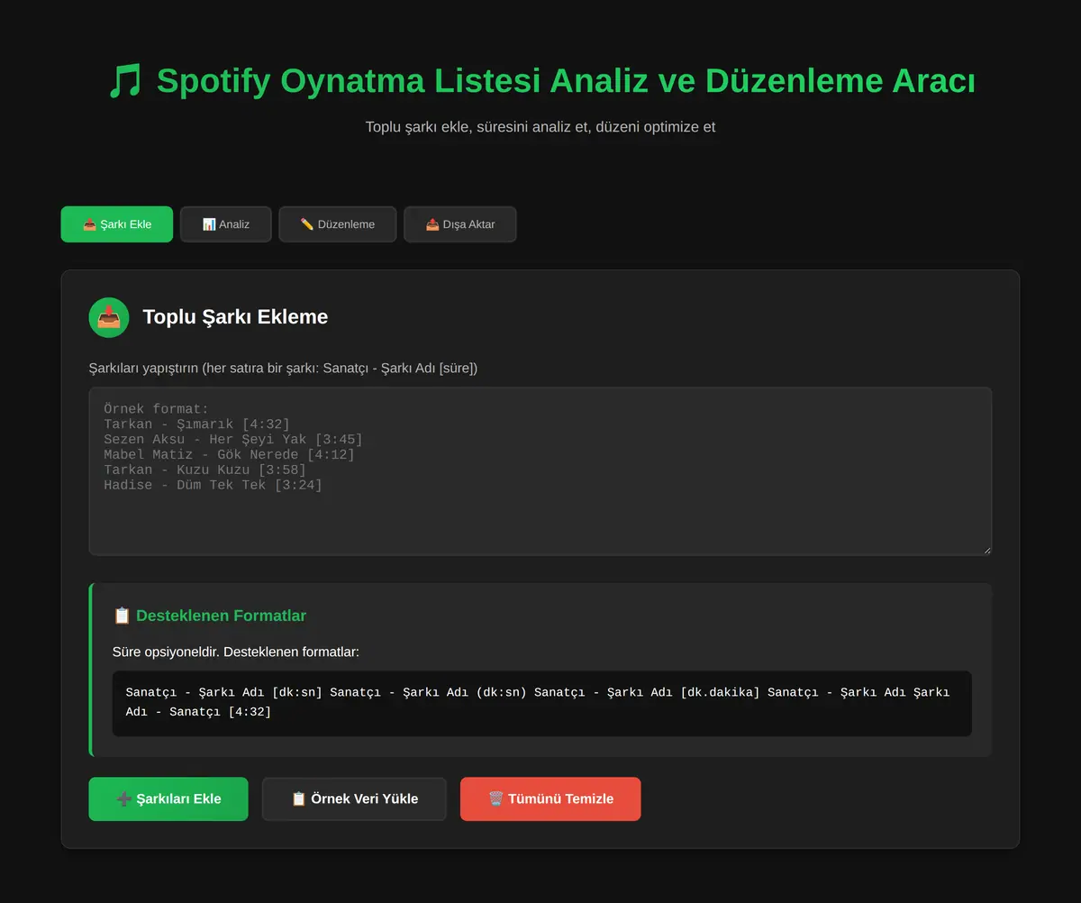 Spotify Oynatma Listesi Analiz ve Düzenleme Aracı ekran görüntüsü 3