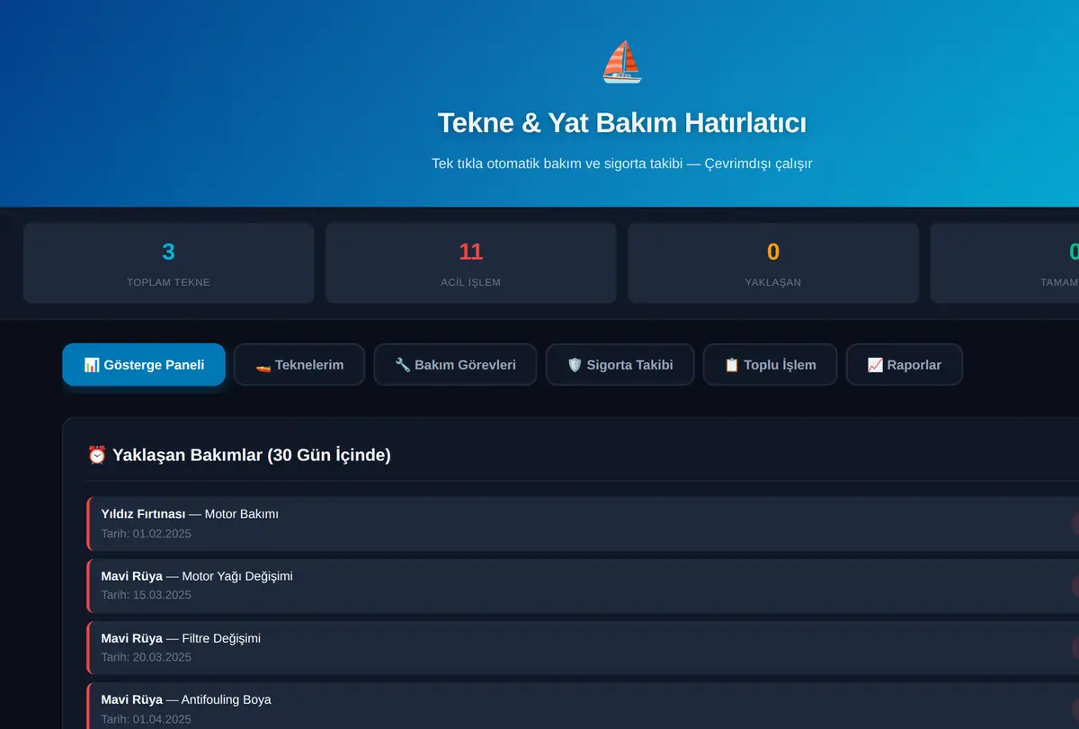 Tekne & Yat Bakım Hatırlatıcı ekran görüntüsü