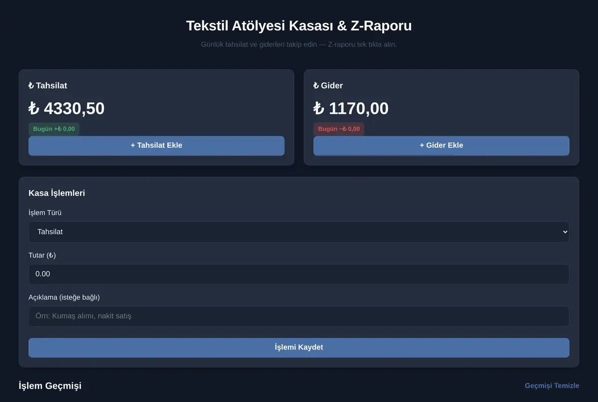 Tekstil Atölyesi Kasası & Z-Raporu ekran görüntüsü 2