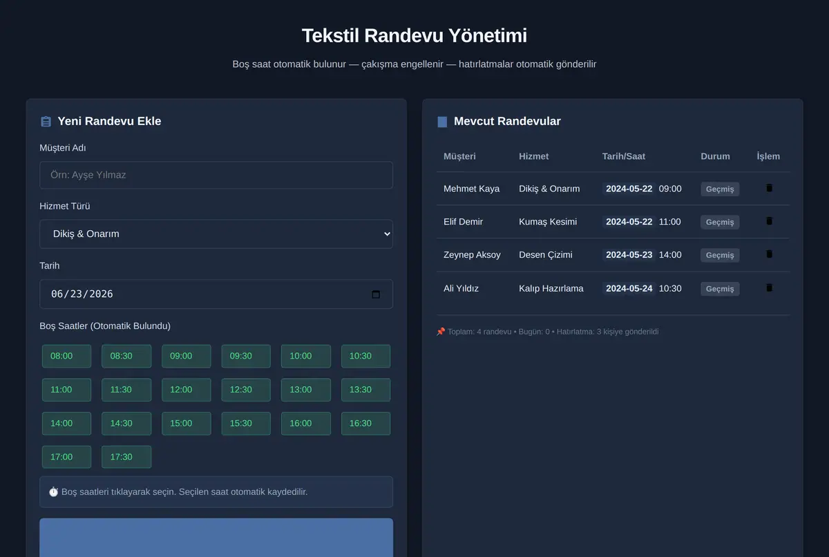 Tekstil Randevu Yönetimi ekran görüntüsü 2