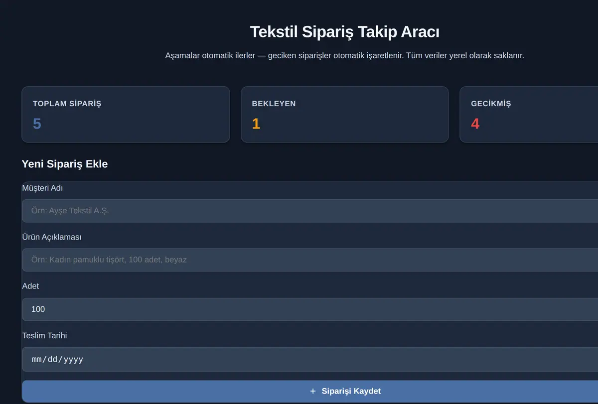 Tekstil Sipariş Takip Aracı ekran görüntüsü