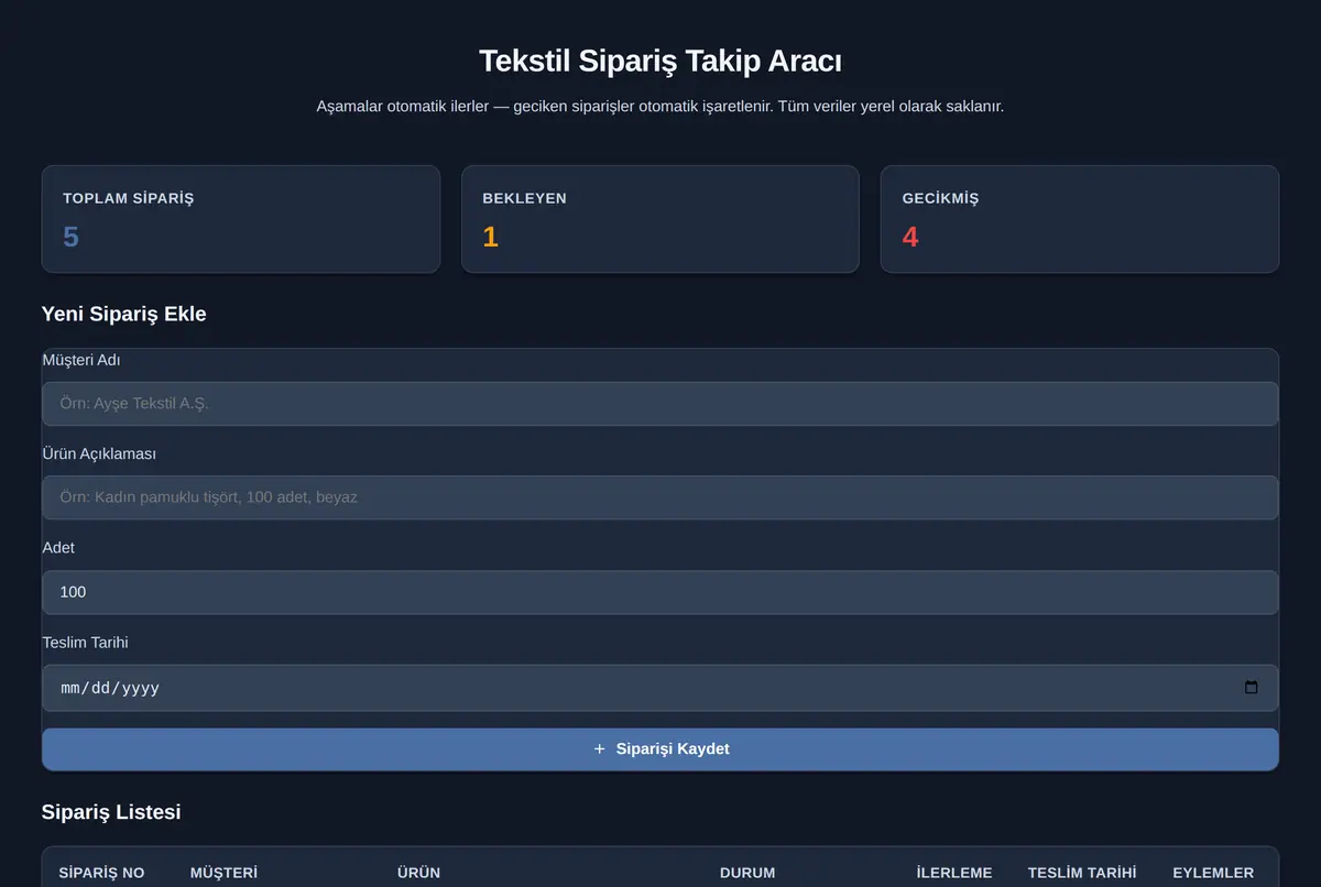 Tekstil Sipariş Takip Aracı ekran görüntüsü 2