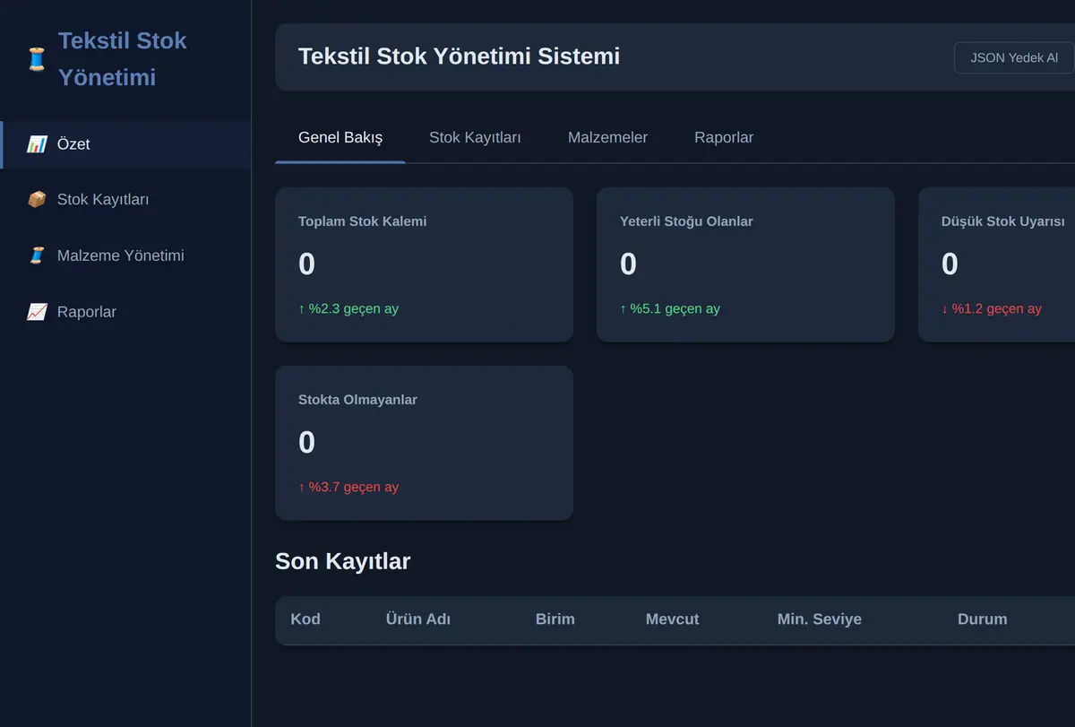 Tekstil Stok Yönetimi Sistemi ekran görüntüsü