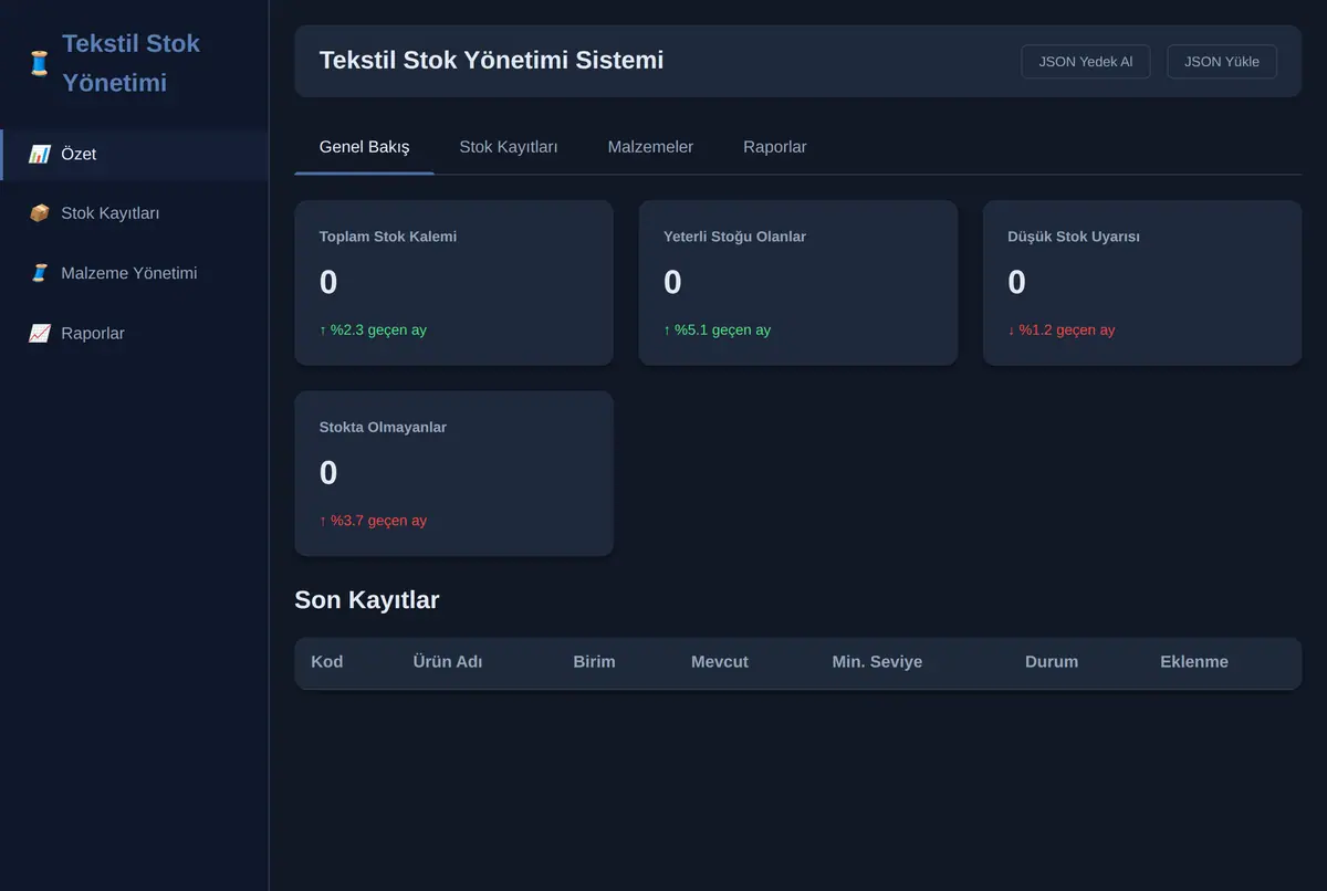 Tekstil Stok Yönetimi Sistemi ekran görüntüsü 3