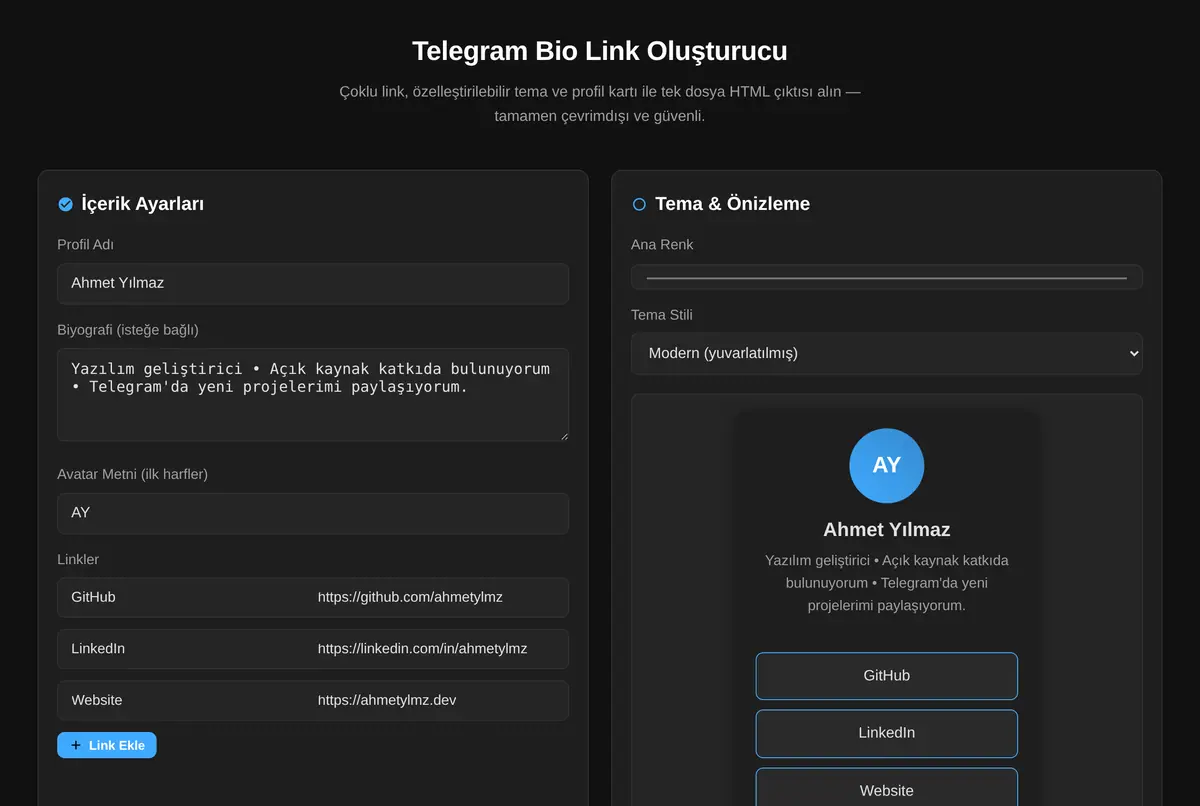 Telegram Bio Link Oluşturucu ekran görüntüsü 2