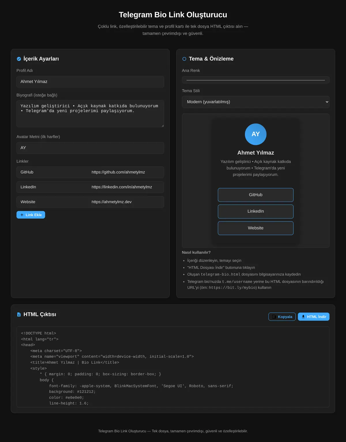 Telegram Bio Link Oluşturucu ekran görüntüsü 3