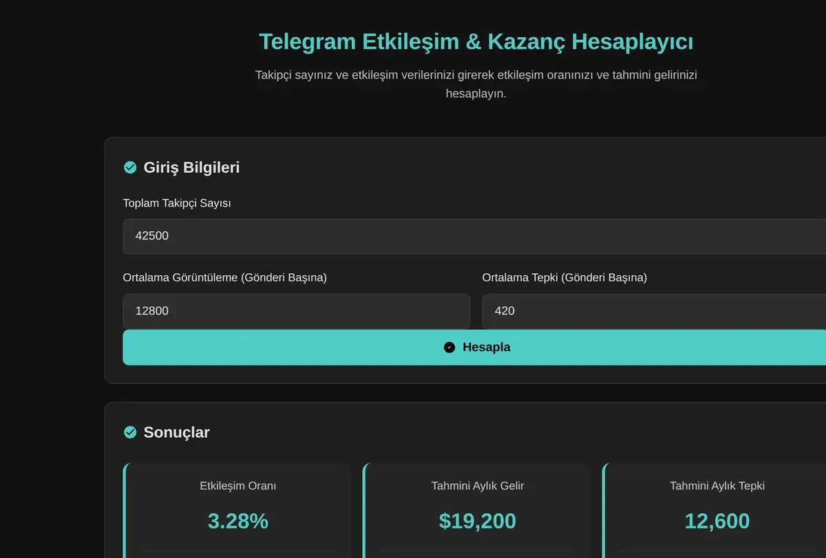 Telegram Etkileşim & Kazanç Hesaplayıcı ekran görüntüsü