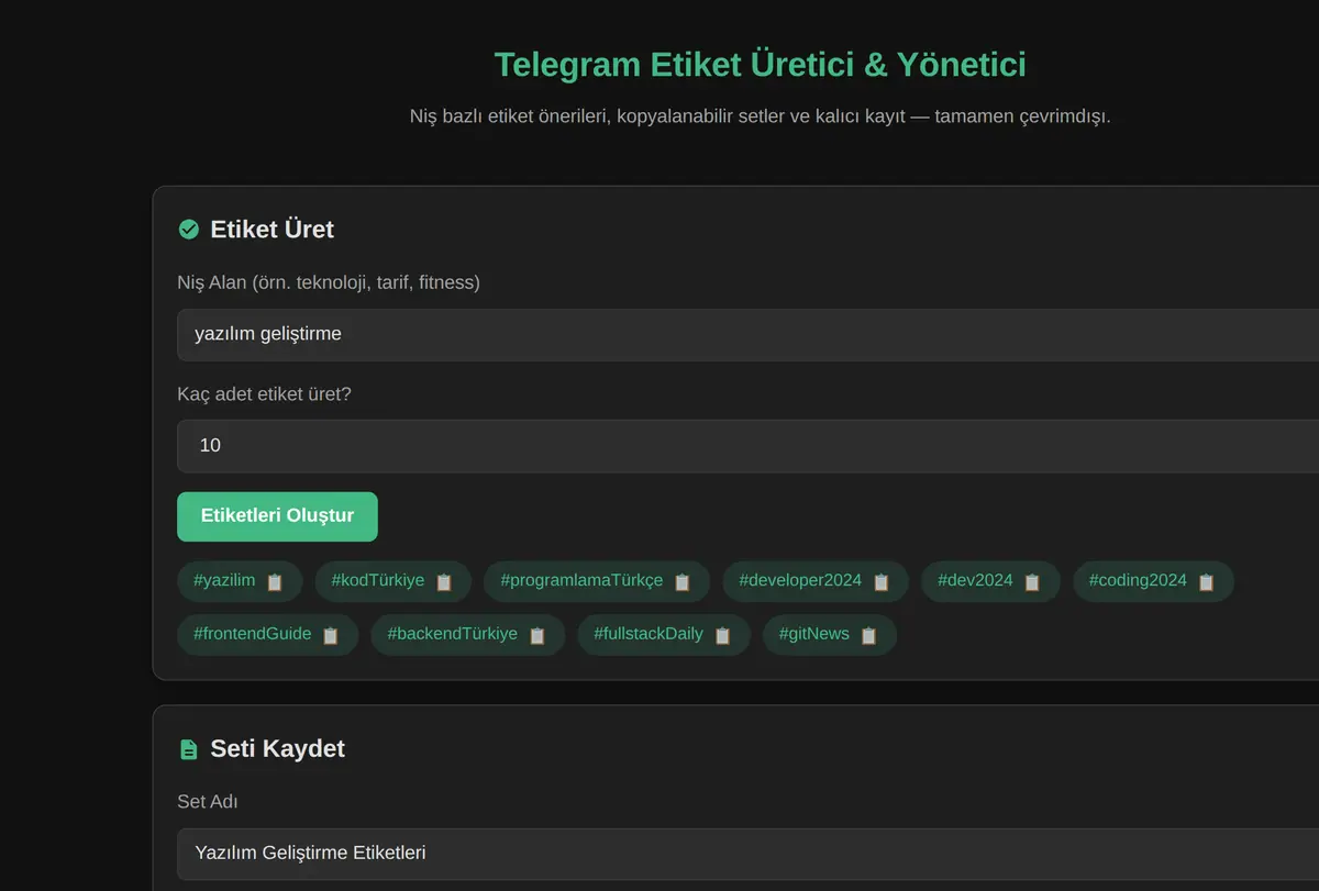 Telegram Etiket Üretici & Yönetici ekran görüntüsü