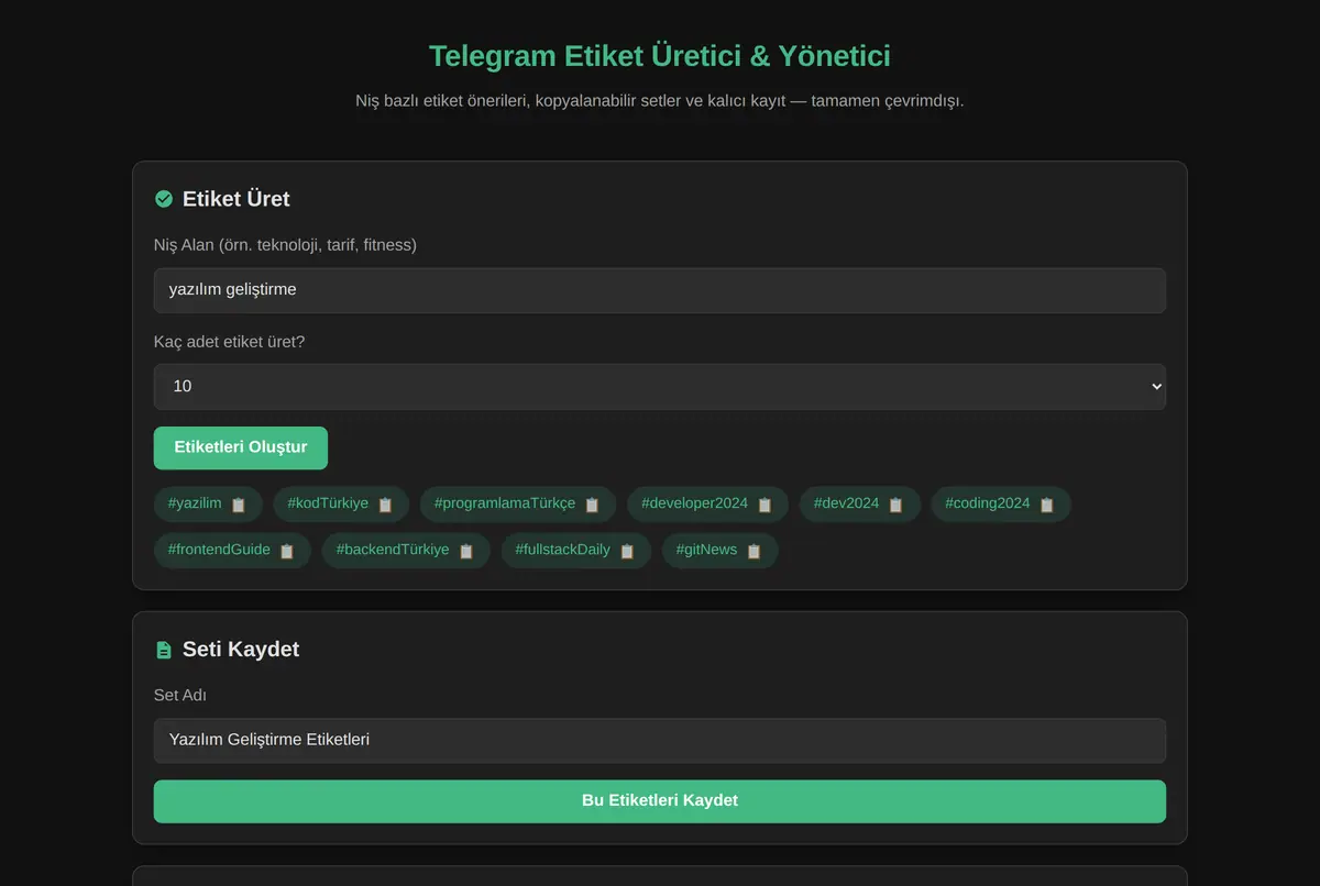 Telegram Etiket Üretici & Yönetici ekran görüntüsü 2