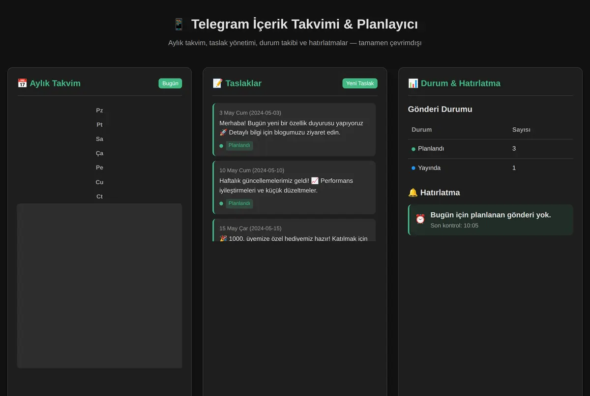 Telegram İçerik Takvimi & Planlayıcı ekran görüntüsü 2