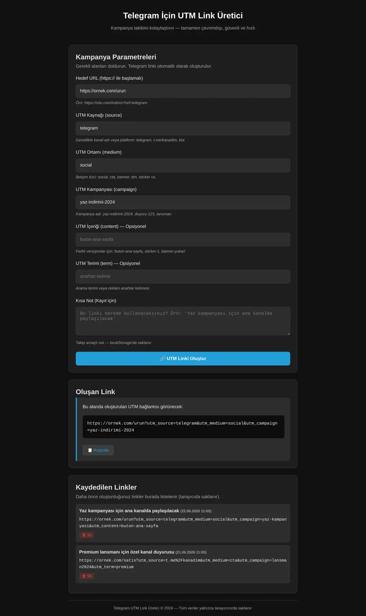 Telegram İçin UTM Link Üretici ekran görüntüsü 3