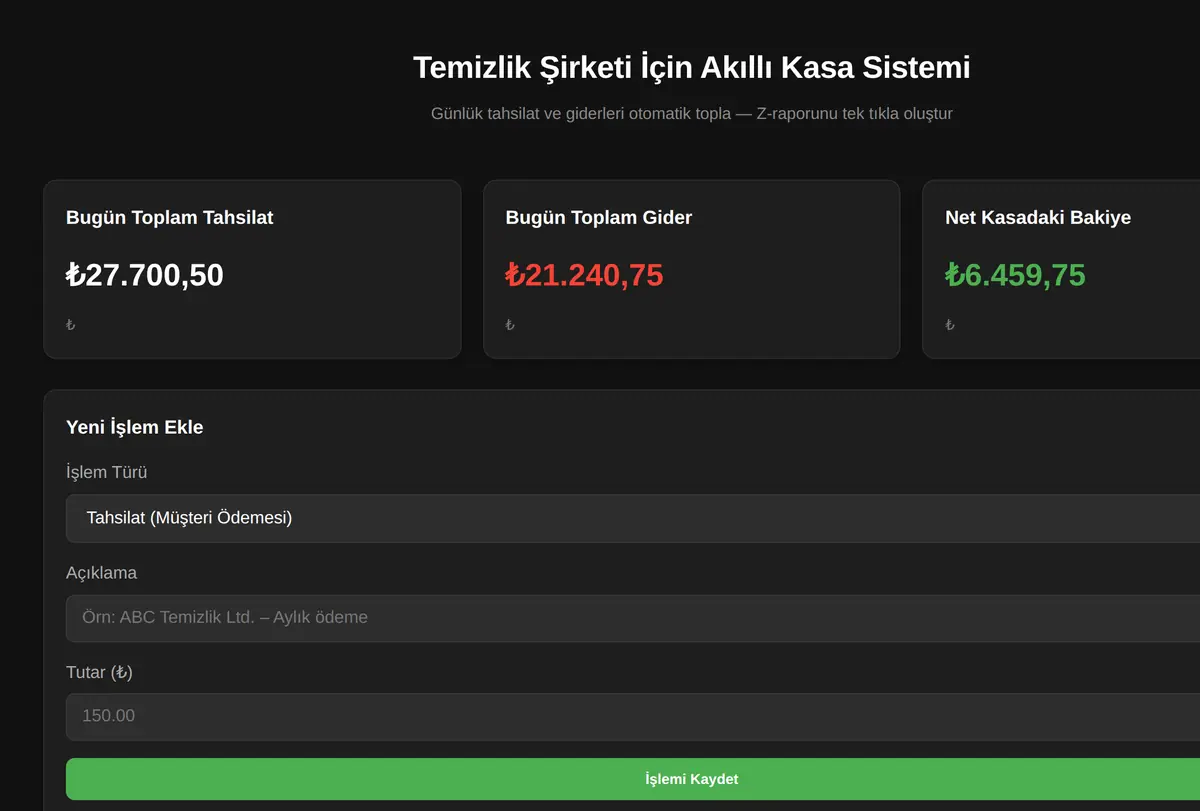 Temizlik Şirketi İçin Akıllı Kasa Sistemi ekran görüntüsü