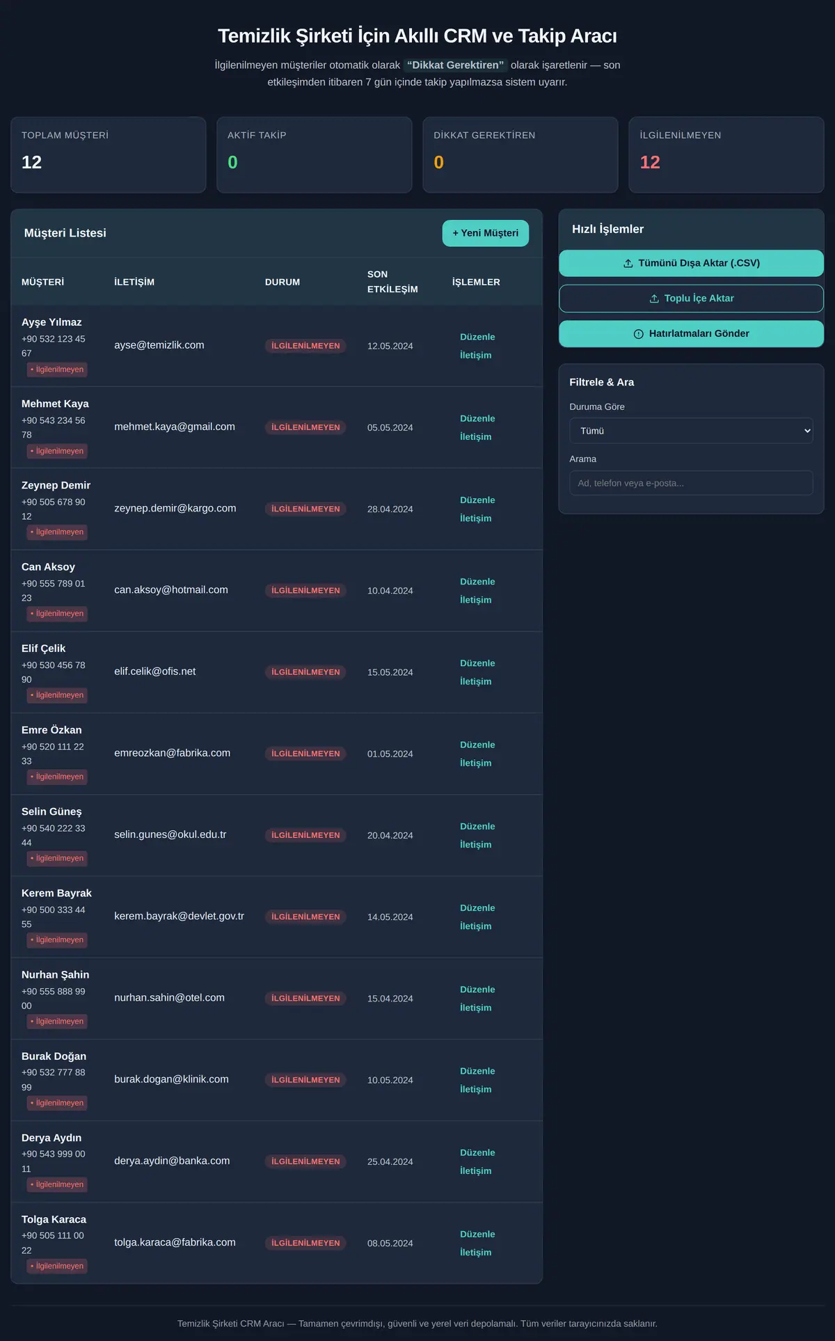 Temizlik Şirketi İçin Akıllı CRM ve Takip Aracı ekran görüntüsü 3