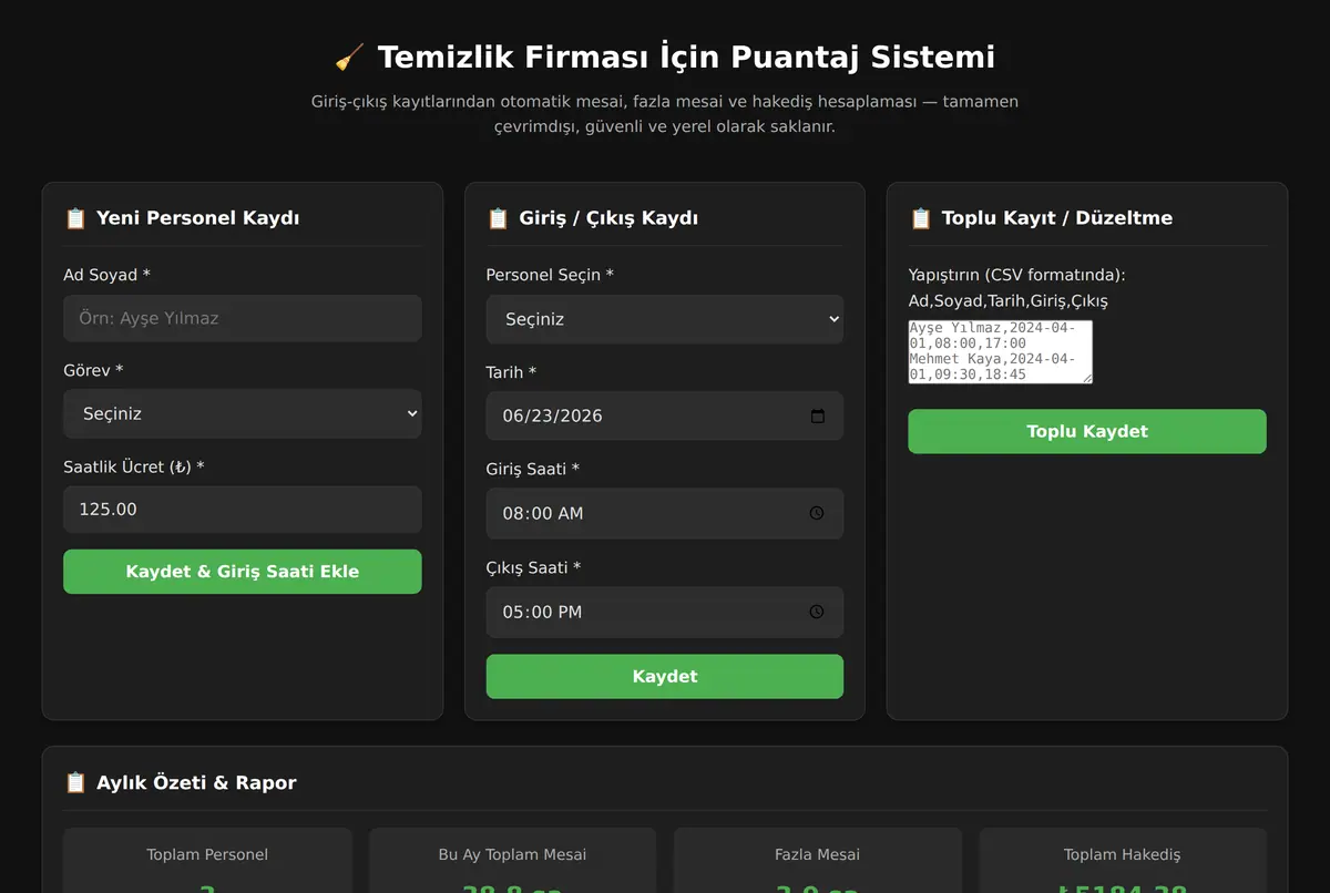 Temizlik Firması İçin Puantaj Sistemi ekran görüntüsü 2